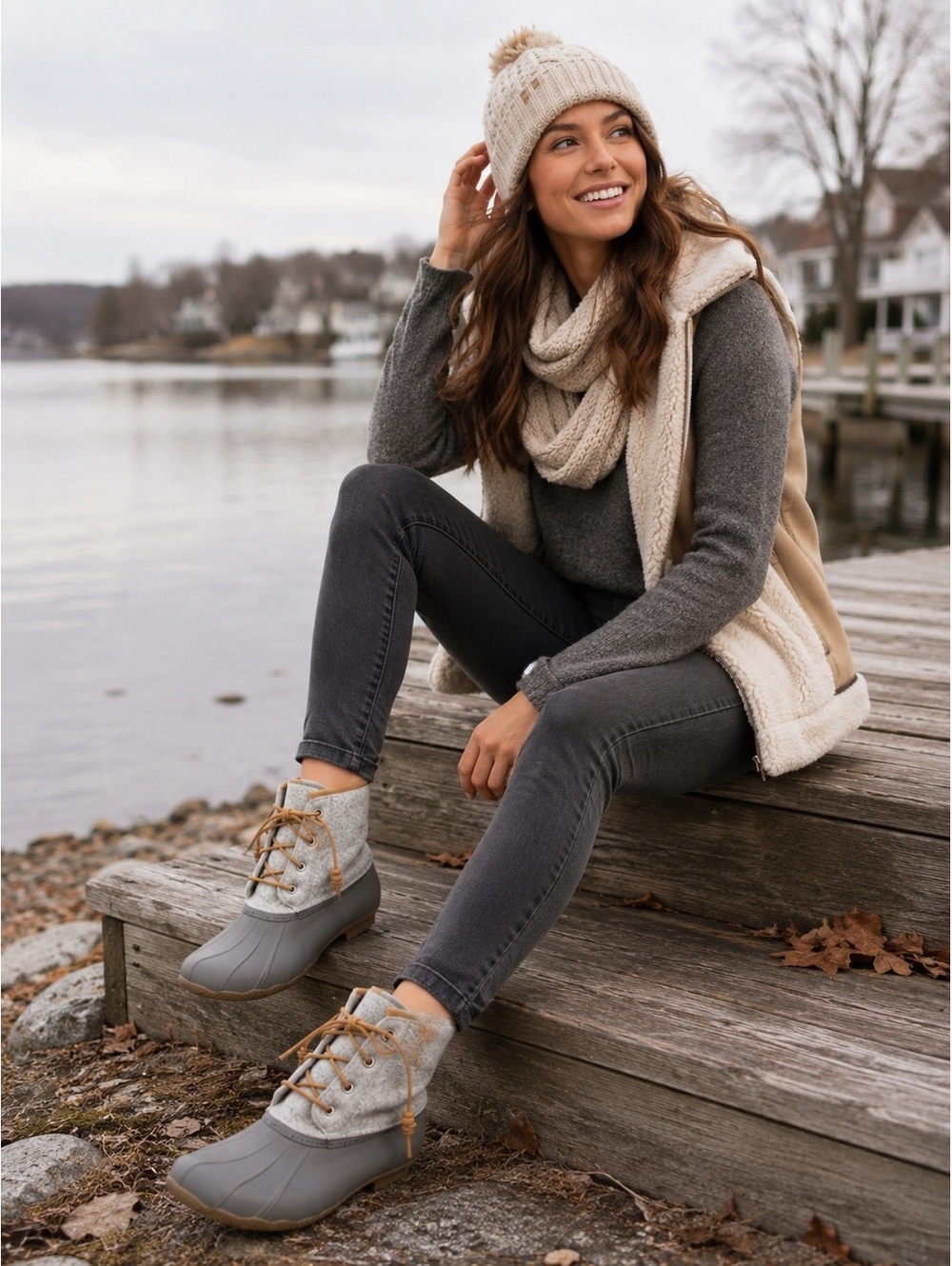 Sperry Saltwater Emboss Wool Duck Boots Gray Waterproof Women’s 5